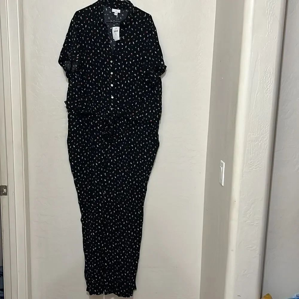 J.Jill Black Floral Design Wide Leg Boho Buttons Pockets Jumpsuit Contemporary - Picture 4 of 17